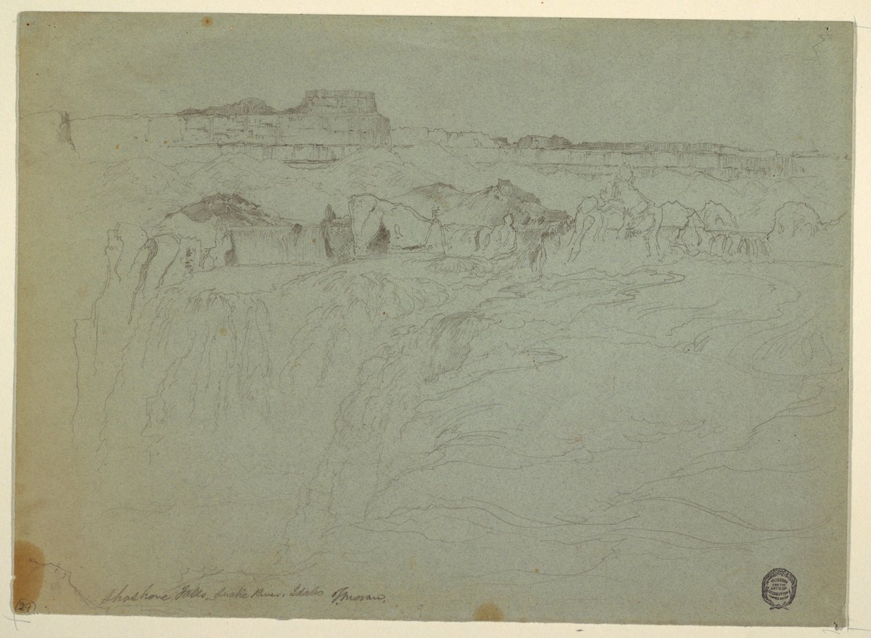Rysunek, wodospad Shoshone, Snake River, Idaho, 1875 r. autorstwa Thomas Moran