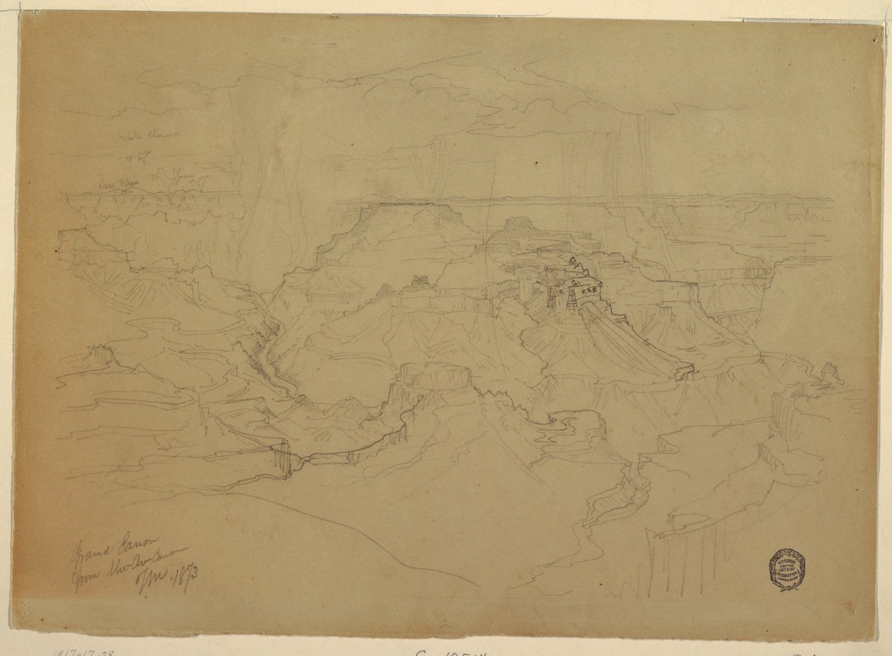 Rysunek Wielki Kanion w deszczu, 1873 r. autorstwa Thomas Moran
