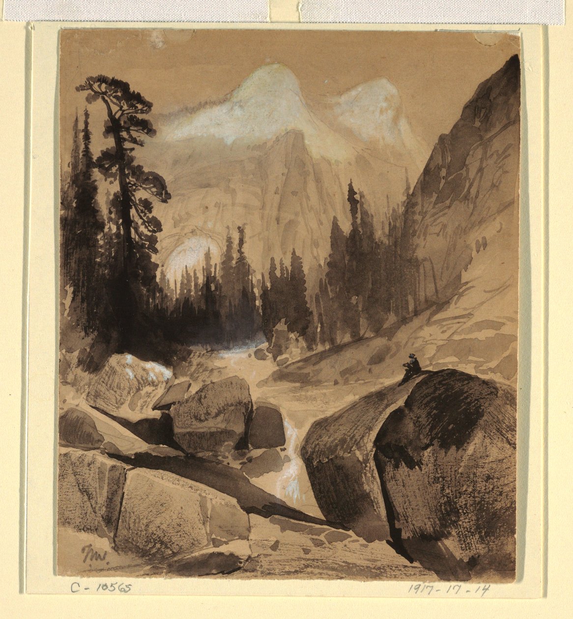 Rysunek, Północna kopuła, Yosemite, Kalifornia, 1872 r. autorstwa Thomas Moran