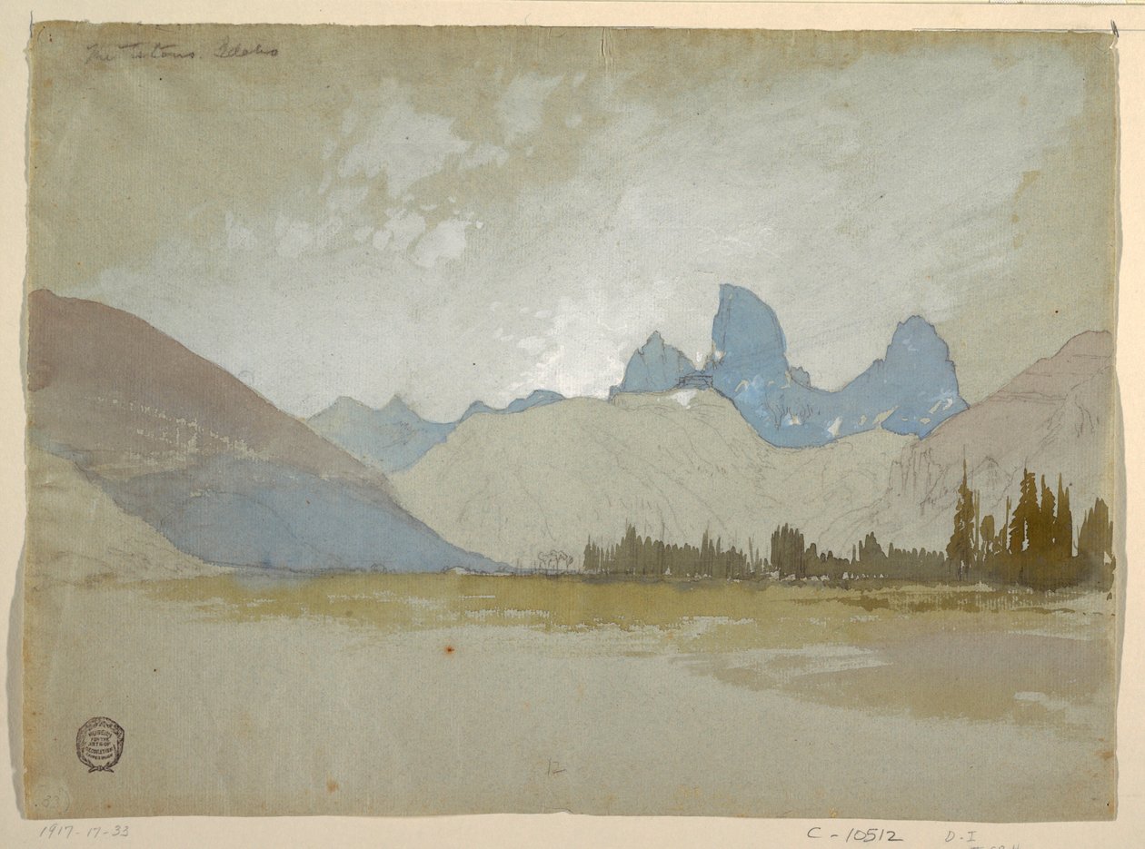 Rysunek, The Tetons, Idaho, 1879 r. autorstwa Thomas Moran