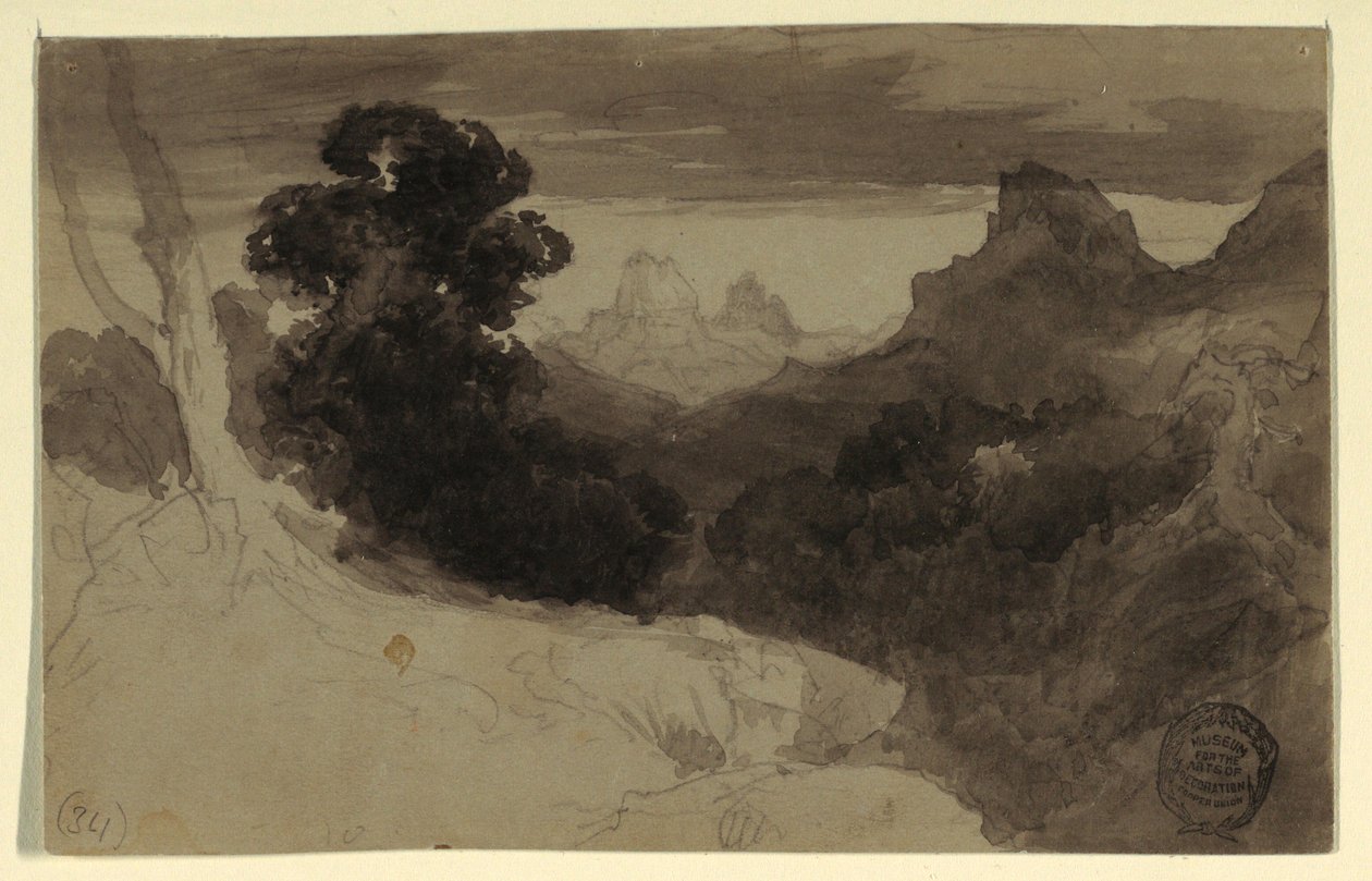 Rysunek, Widok na Tetons, Wyoming, 1874 r. autorstwa Thomas Moran