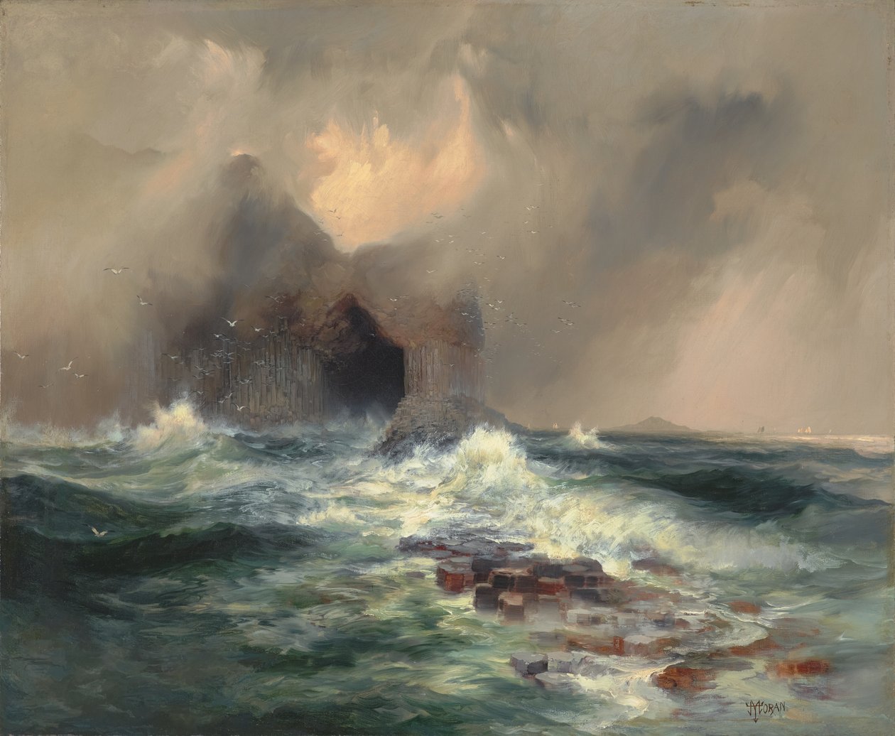 Jaskinia Fingala, wyspa Staffa, Szkocja 1884 (olej na płótnie) autorstwa Thomas Moran