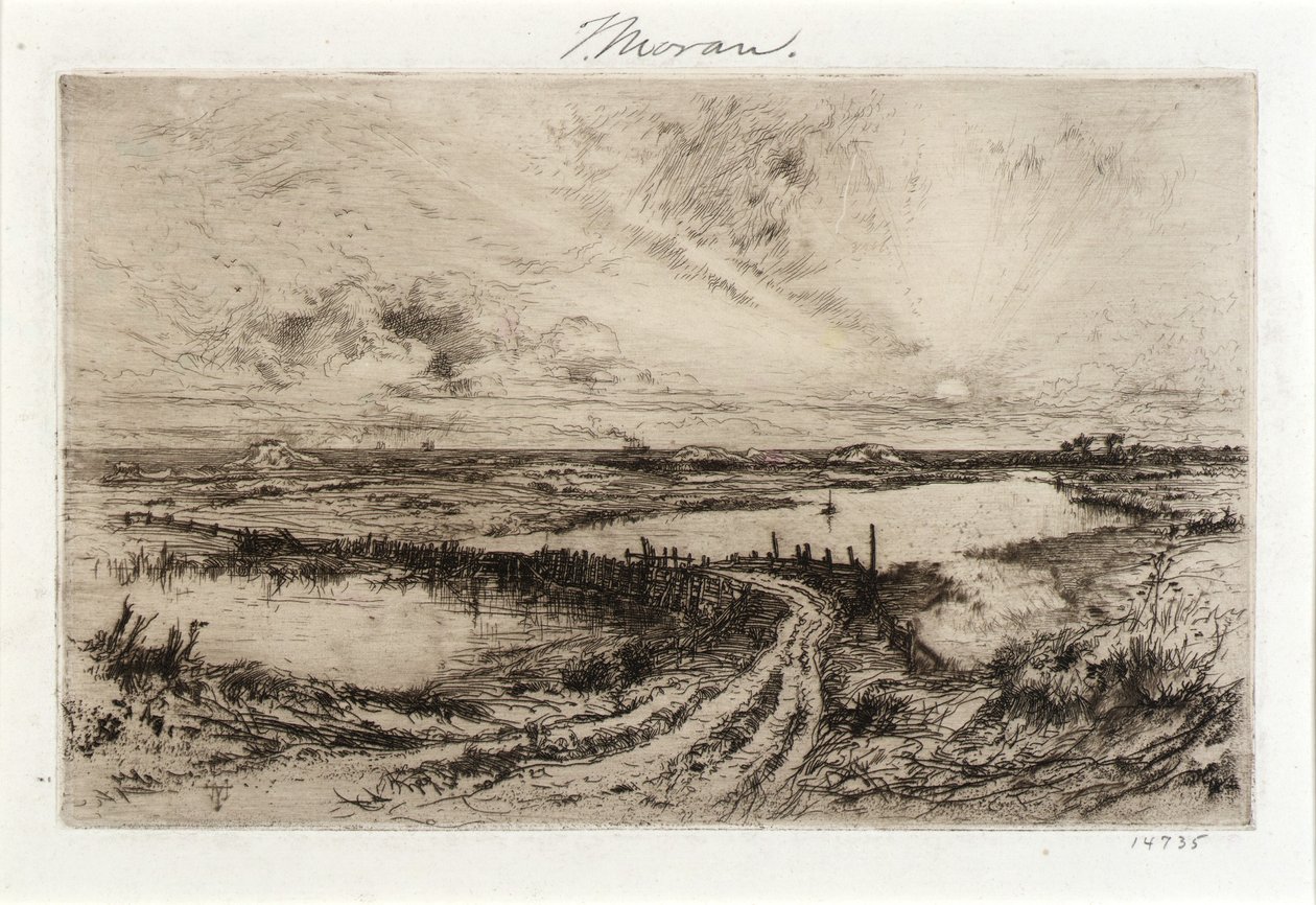 Hook Pond i stary most autorstwa Thomas Moran