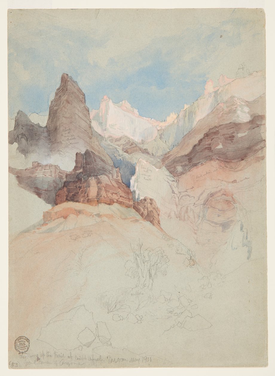 Patrząc na szlak w Bright Angel, Grand Canyon, Arizona autorstwa Thomas Moran