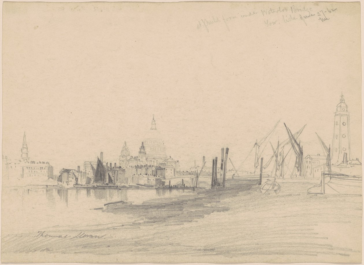 Św. Paweł z mostu Under Waterloo, odpływ autorstwa Thomas Moran