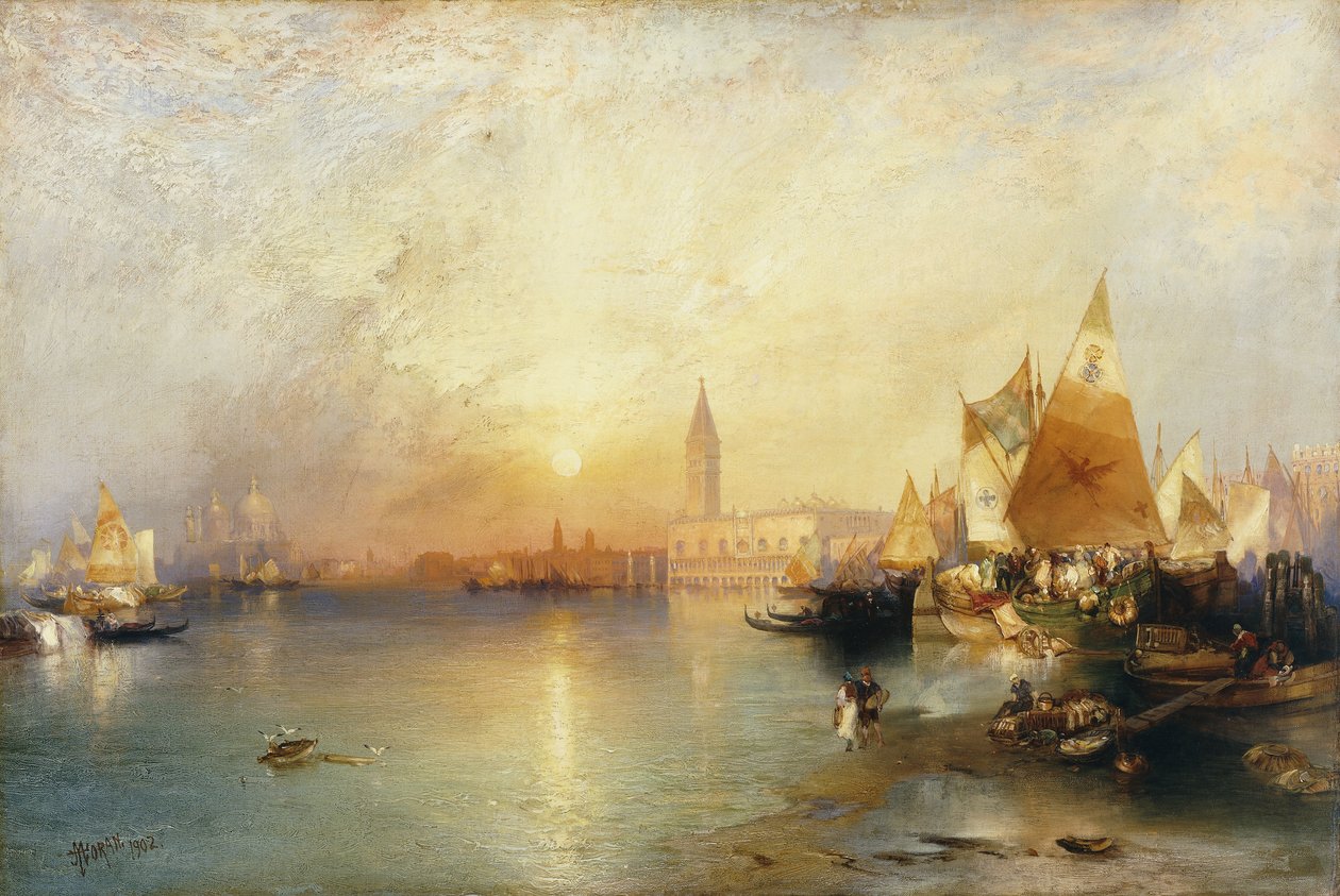 Zachód słońca, Wenecja; Santa Maria i Pałac Książęcy, 1902 autorstwa Thomas Moran