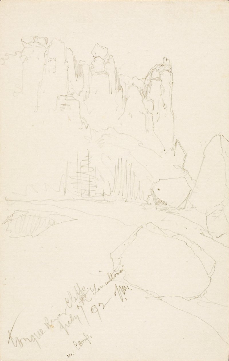 Tongue River Cliffs (w obozie) autorstwa Thomas Moran