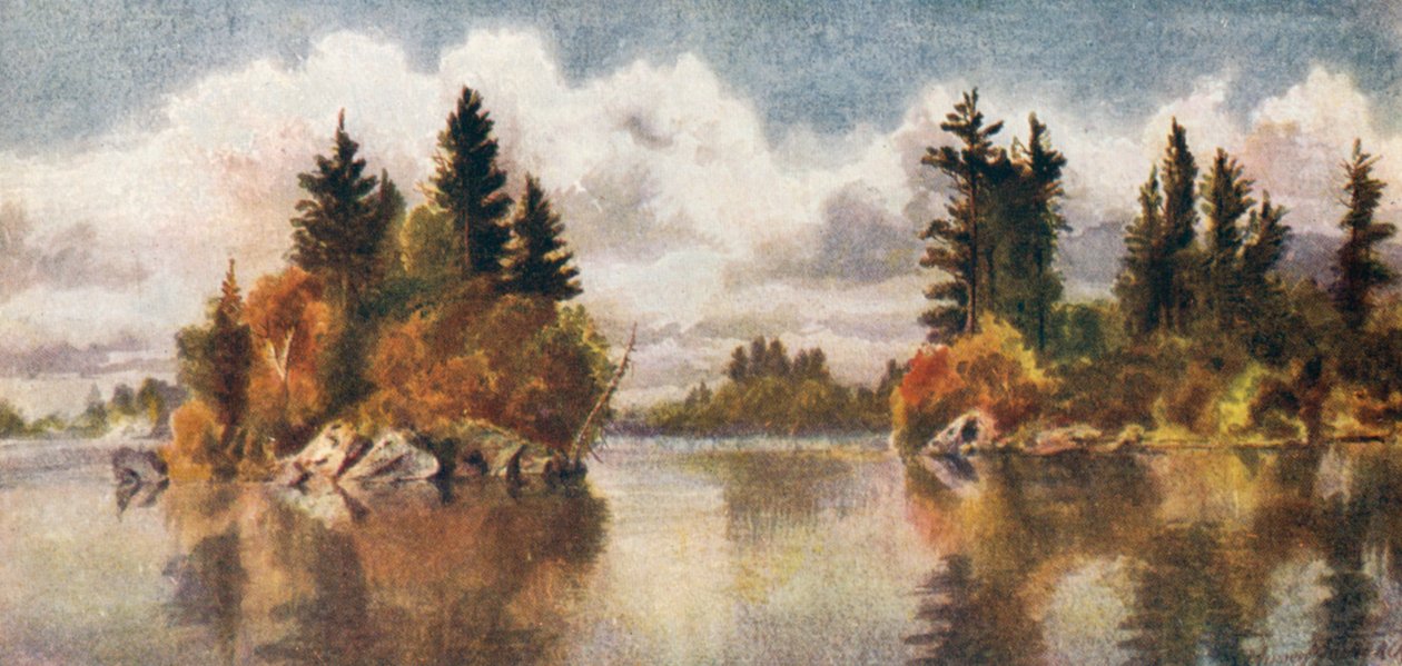 Jesień nad jeziorem Bays, Muskoka (kolorowa litografia) autorstwa Thomas Mower Martin