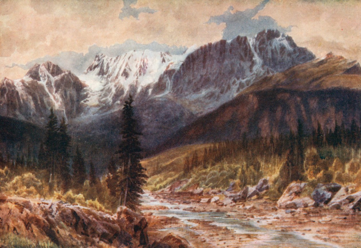 Pasmo Ottertail, Góry Skaliste, Kolumbia Brytyjska (kolorowa litografia) autorstwa Thomas Mower Martin