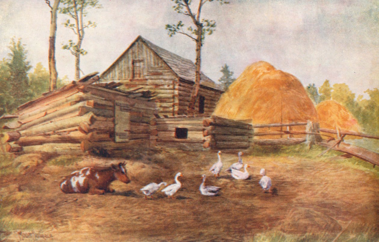 Gospodarstwo osadników, Muskoka (kolorowa litografia) autorstwa Thomas Mower Martin