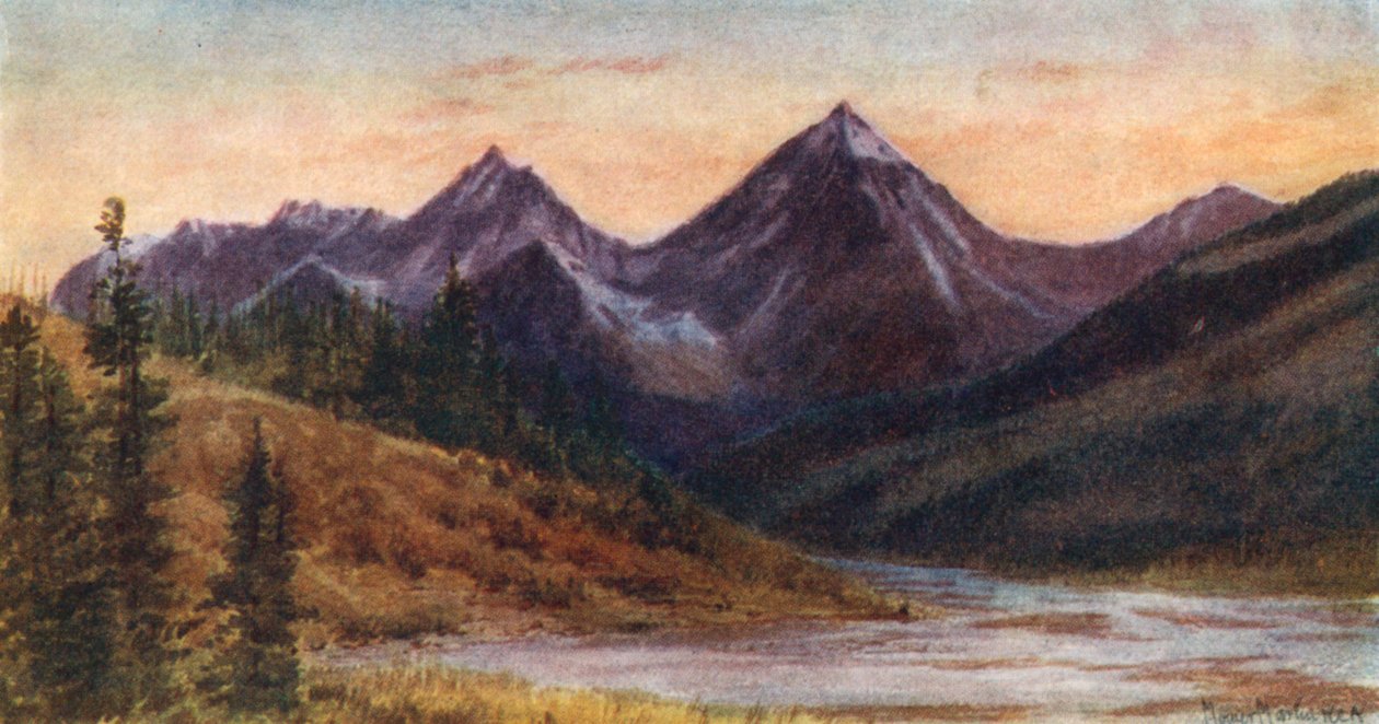 Van Horne Range, Evening (kolorowa litografia) autorstwa Thomas Mower Martin