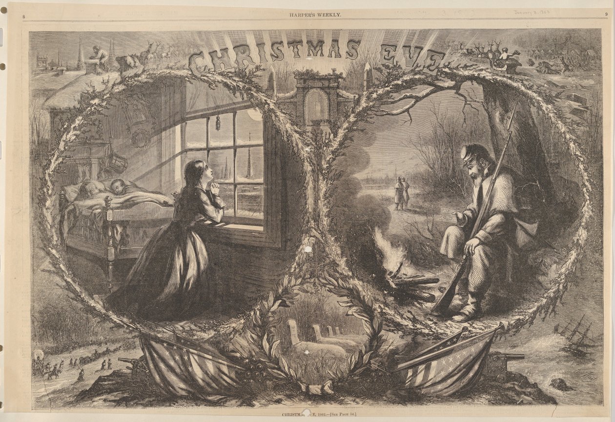Wigilia, 1862 z Harpers Weekly, 3 stycznia 1863. autorstwa Thomas Nast