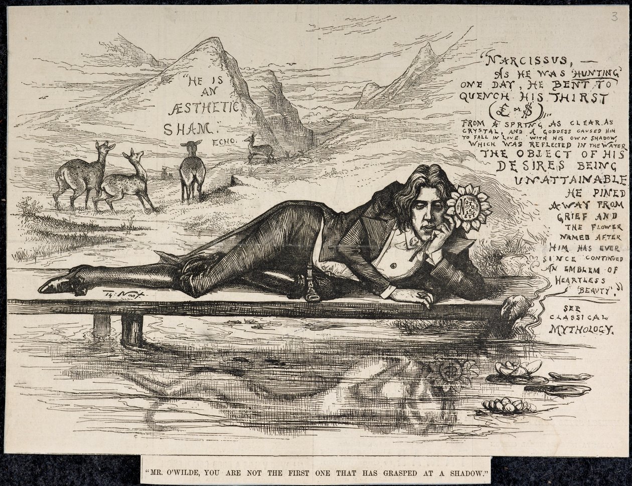 Oscar Wilde jako Narcyz (z napisem) (rycina) autorstwa Thomas Nast