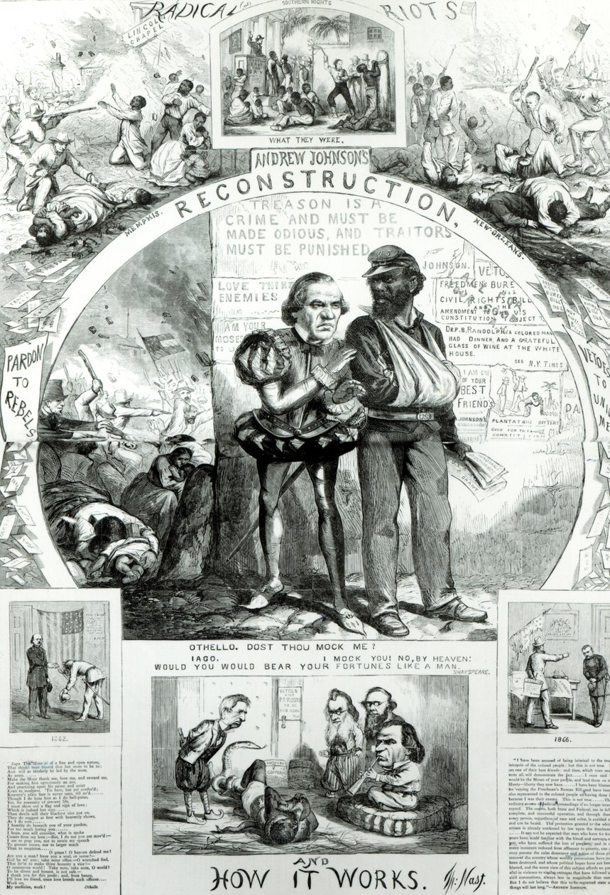 Rekonstrukcja i jak to działa, z „Harpers Weekly” Vol.10,1866 (bw print) autorstwa Thomas Nast