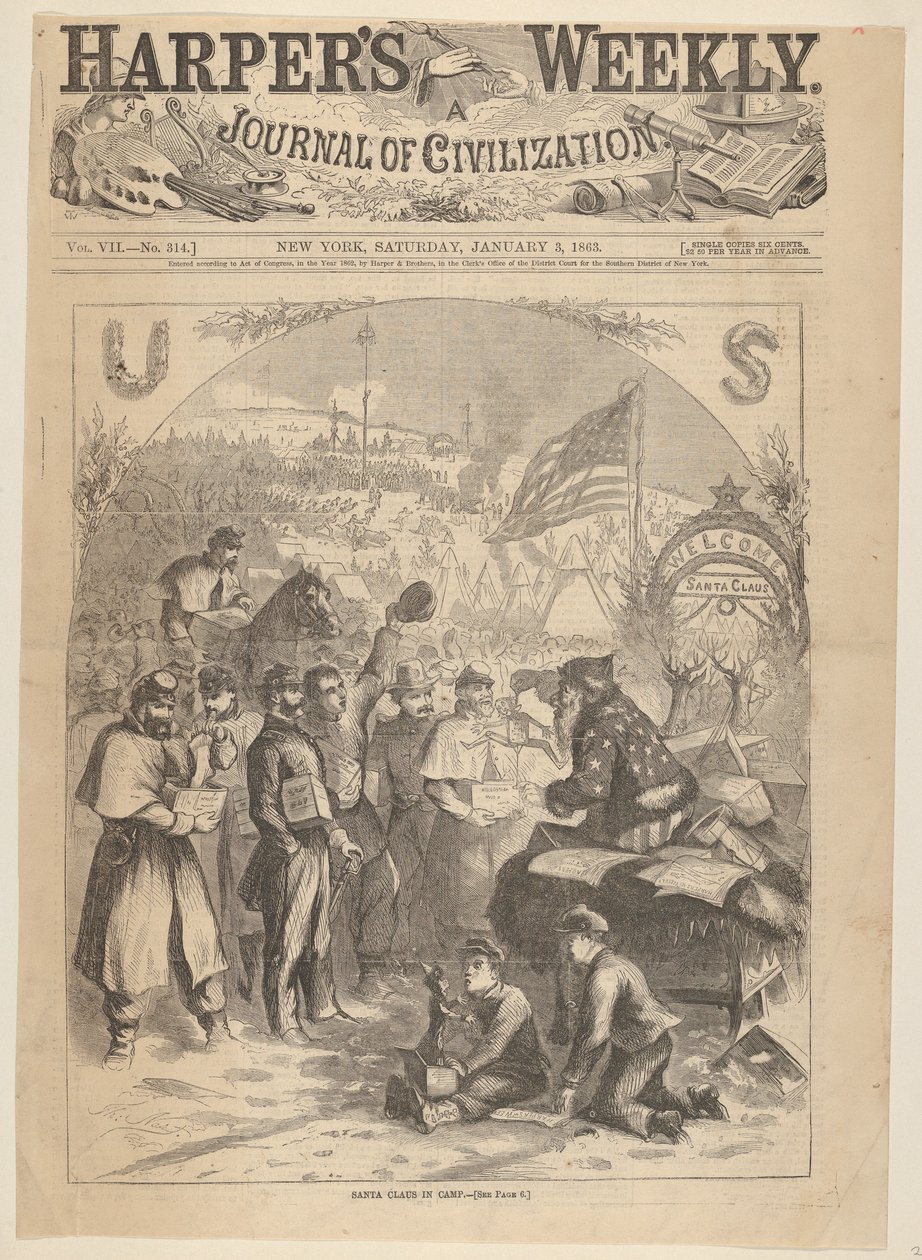 Święty Mikołaj w obozie z Harpers Weekly, 3 stycznia 1863. autorstwa Thomas Nast