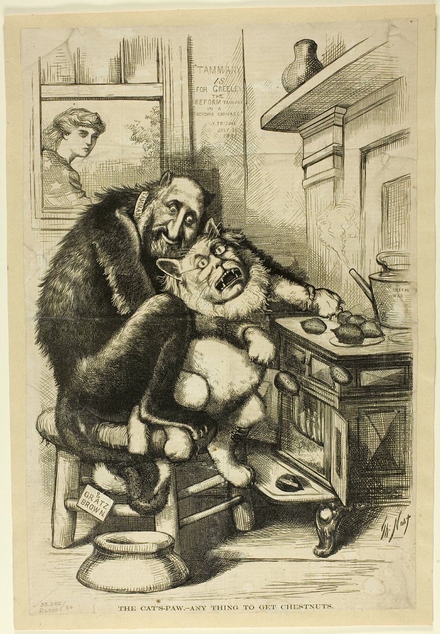 Kocia łapa, wszystko, by zdobyć kasztany autorstwa Thomas Nast