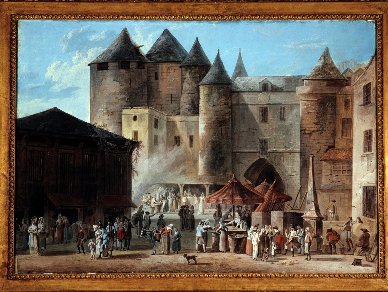 Place du Grand Chatelet na scenie paryskiej ulicy w czasie Rewolucji Francuskiej. Obraz Thomasa Naudeta (1778-1810) autorstwa Thomas Naudet