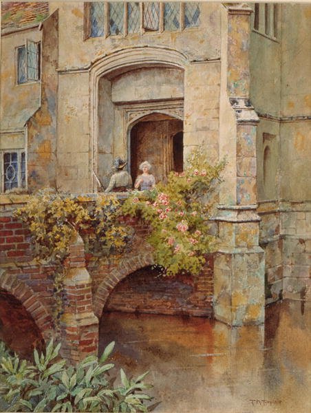 Na moście w Baddesley Clinton Hall (akwarela na papierze) autorstwa Thomas Nicholson Tyndale