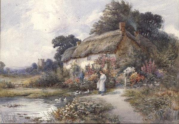 Domek kryty strzechą, Ringwood, Hampshire (akwarela) autorstwa Thomas Noelsmith