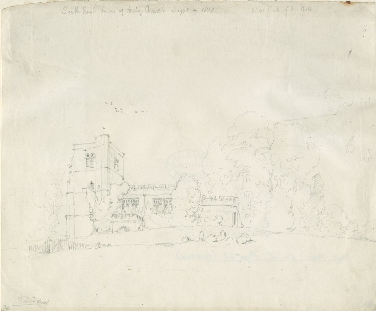 Kościół w Arley: rysunek ołówkiem, 4 września 1837 r. autorstwa Thomas Peploe Wood