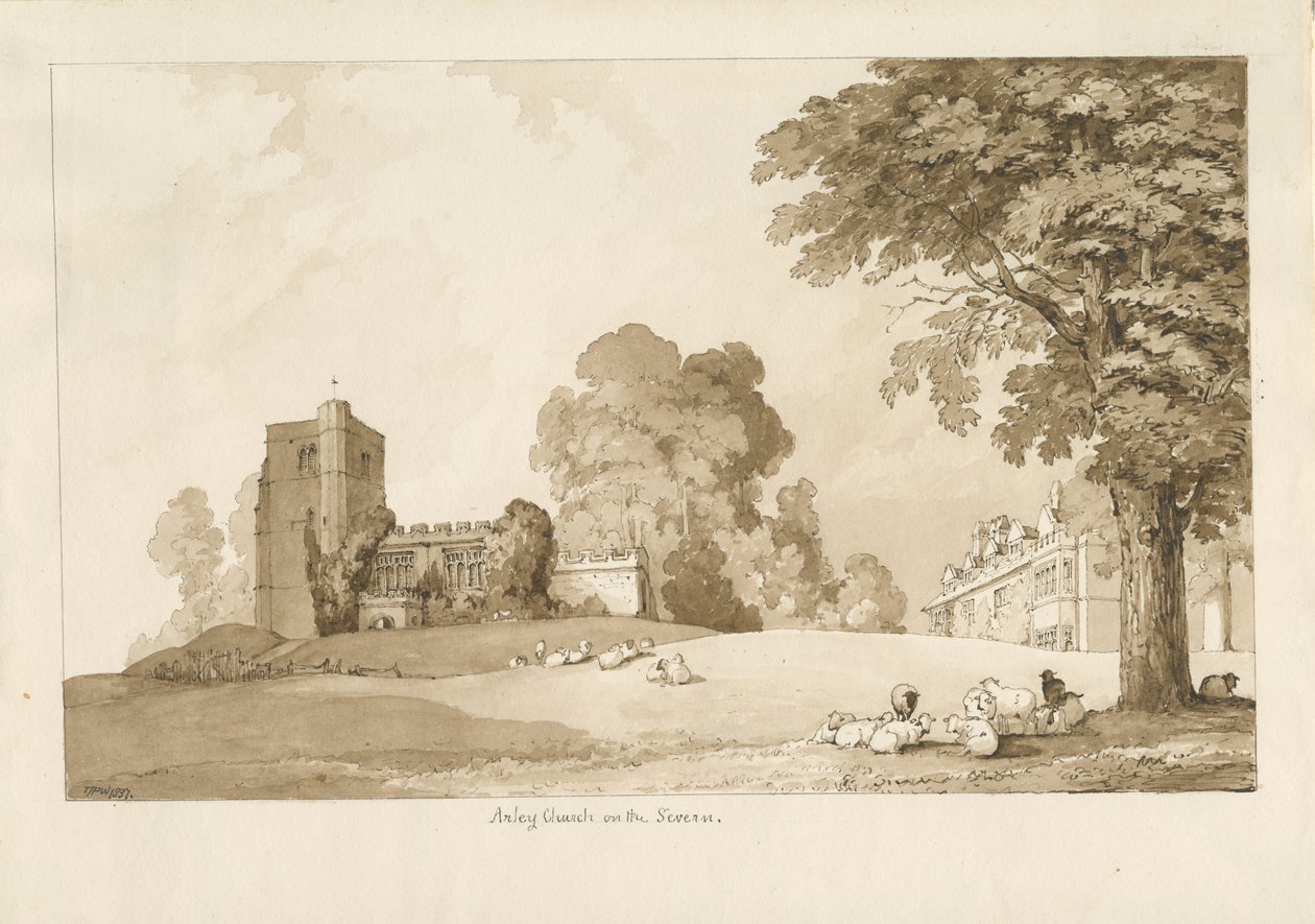 Kościół w Arley: rysunek w sepii, 1837 autorstwa Thomas Peploe Wood