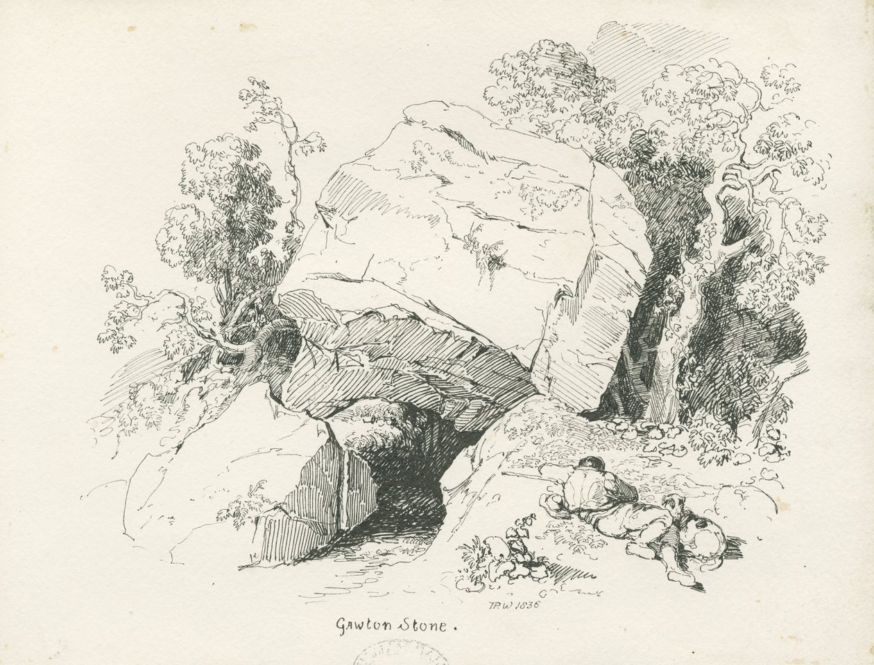 Biddulph - „Gawton Stone” : rysunek piórem i tuszem, 1836 autorstwa Thomas Peploe Wood