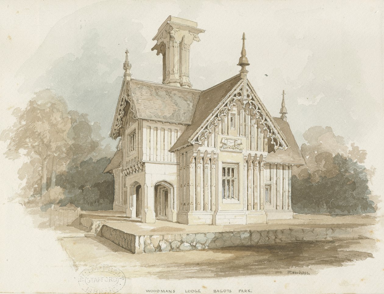 Blithfield - Domek w Bagot Park: malowanie akwarelą autorstwa Thomas Peploe Wood