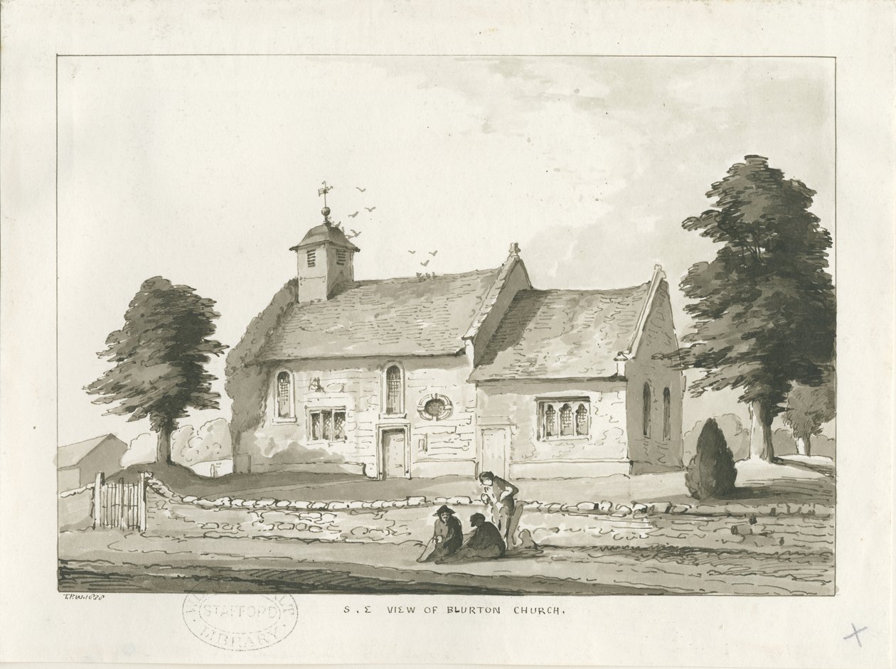 Blurton Church: rysunek w sepii autorstwa Thomas Peploe Wood