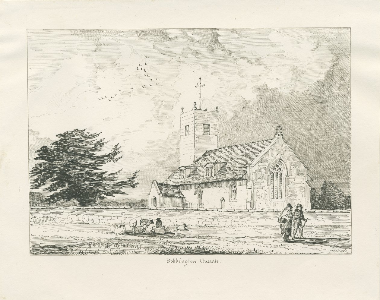 Kościół Bobbington: rysunek piórem, 1837 autorstwa Thomas Peploe Wood