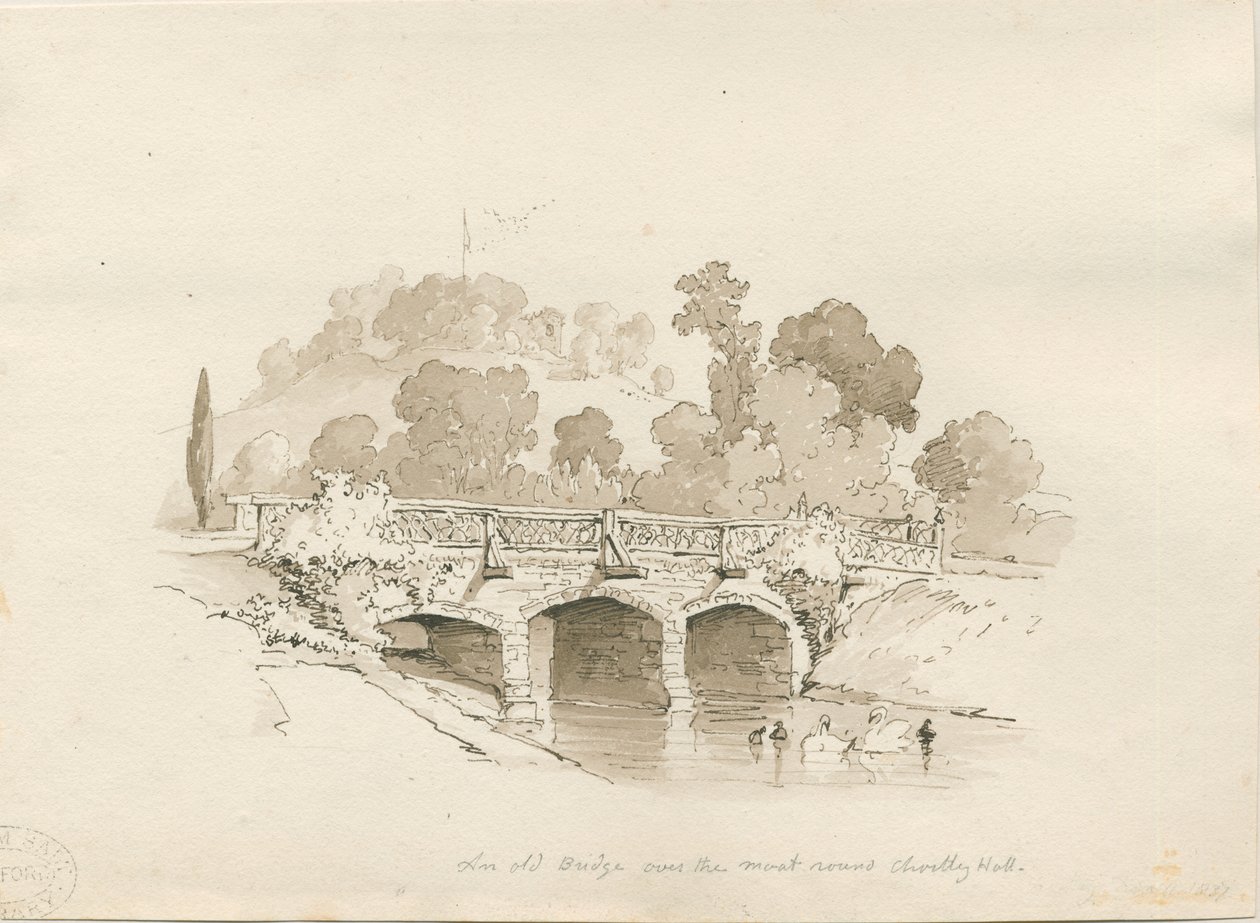 Chartley Hall: szkic piórem i praniem, 1837 autorstwa Thomas Peploe Wood