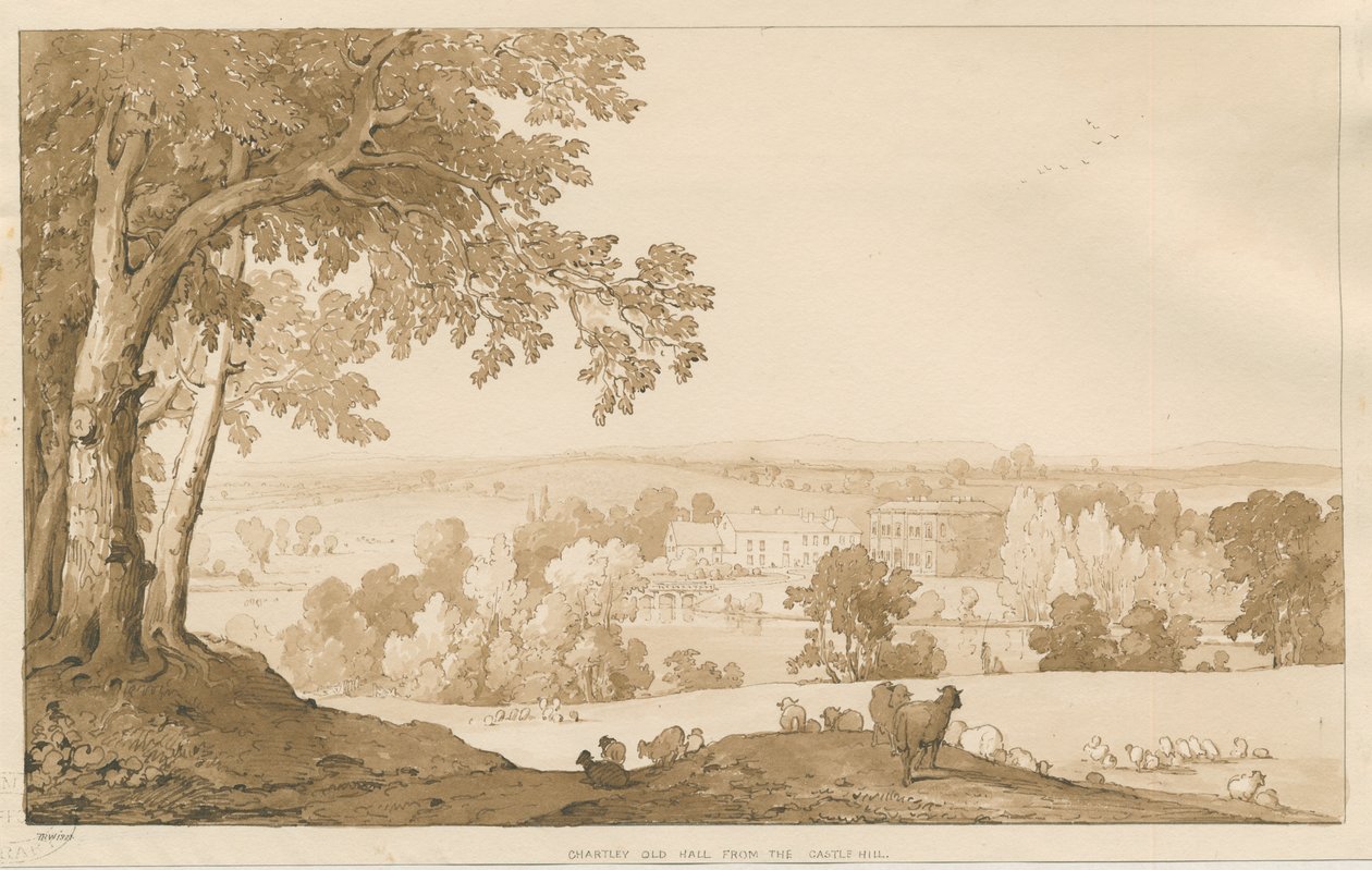Chartley Hall: rysunek w sepii, 1837 autorstwa Thomas Peploe Wood