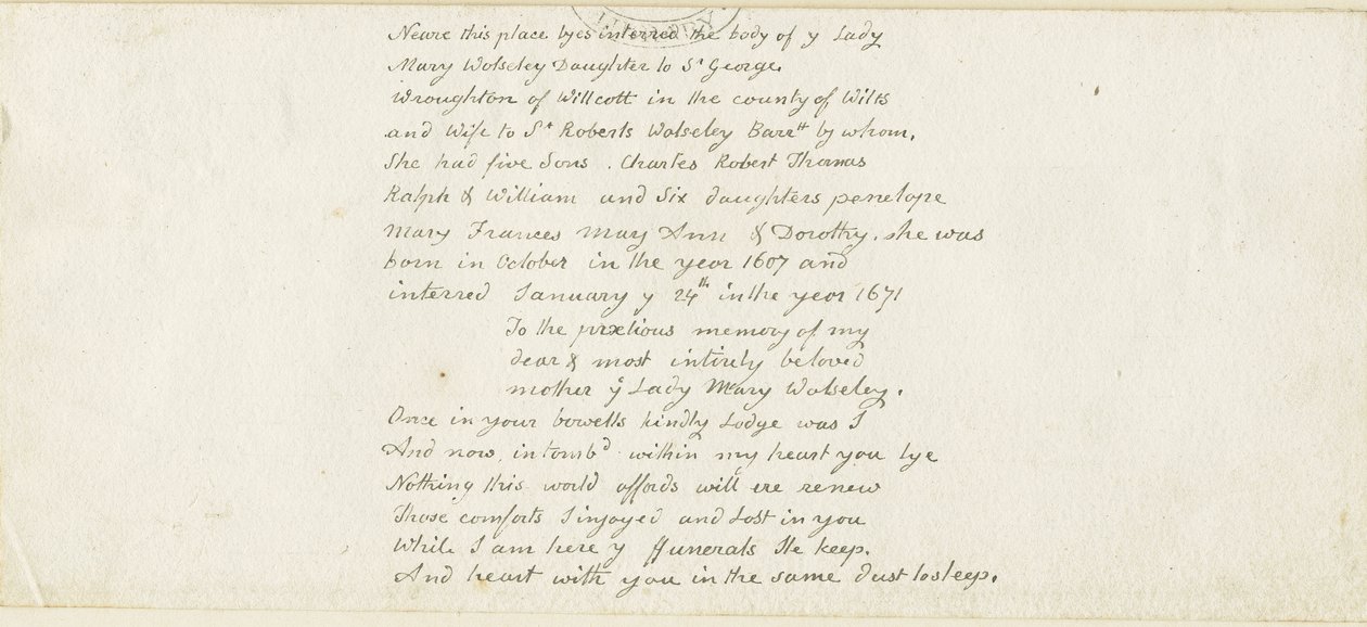 Colwich - Wolseley Monument napis: długopis, nd [1839] (Rękopis) autorstwa Thomas Peploe Wood