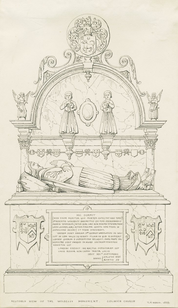 Colwich - Wolseley Monument: rysunek piórkiem autorstwa Thomas Peploe Wood