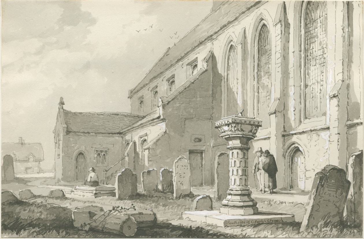 Kościół Colwich: rysunek w sepii autorstwa Thomas Peploe Wood
