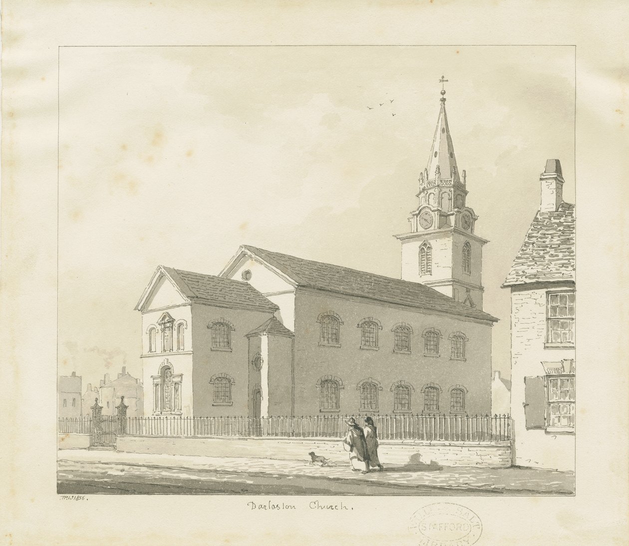 Kościół Darlaston: rysunek w sepii, 1836 autorstwa Thomas Peploe Wood