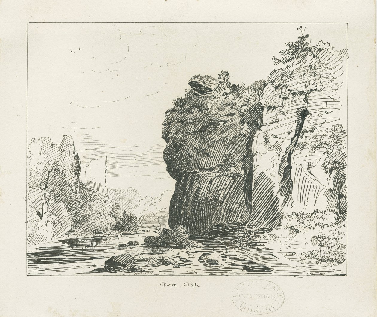 Dovedale - krajobraz: rysunek piórem i tuszem autorstwa Thomas Peploe Wood