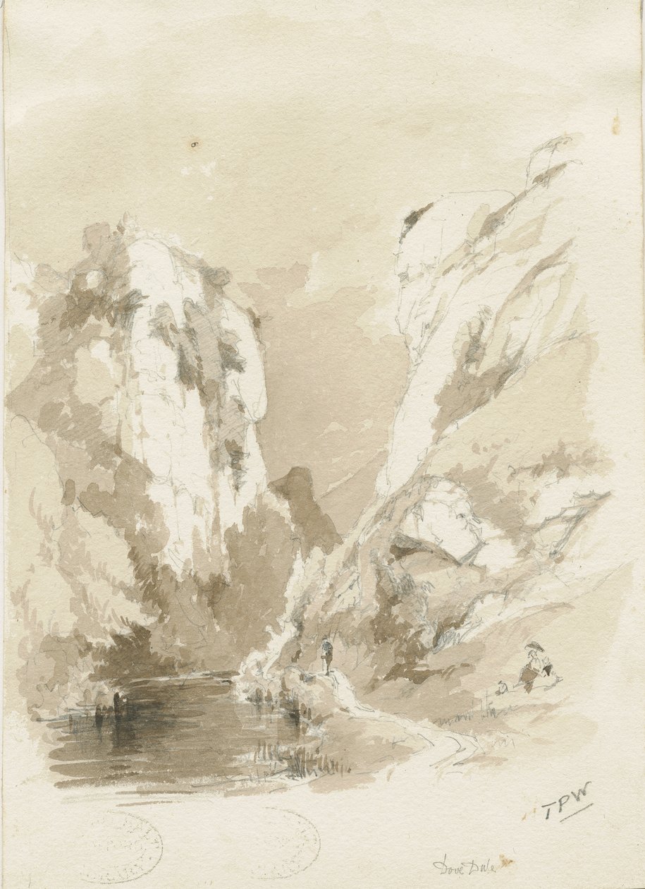 Dovedale - pejzaż: rysunek ołówkiem i wash, bd [1817-1845] (rysunek) autorstwa Thomas Peploe Wood