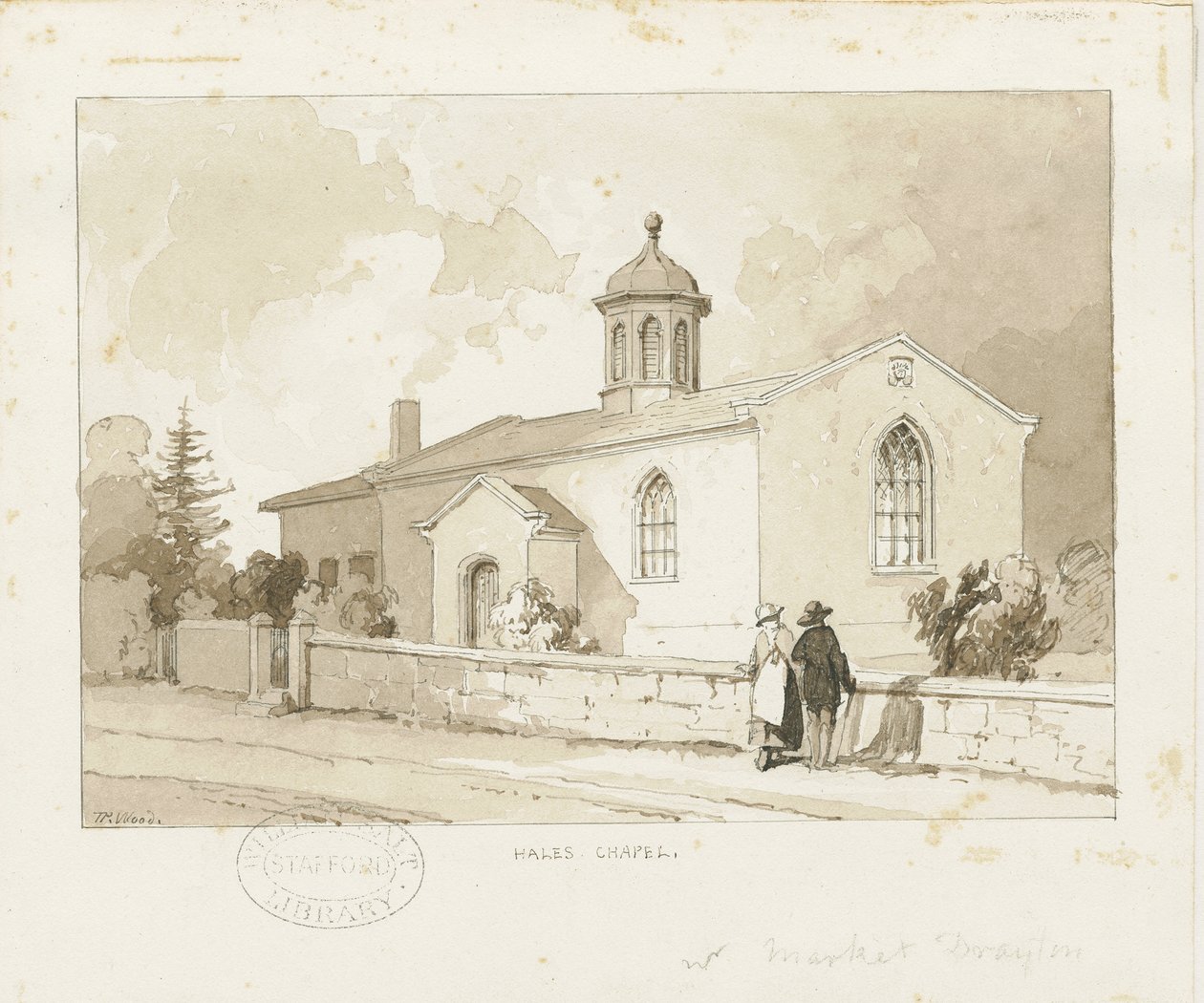 Drayton-in-Hales - Hales Chapel: rysunek w odcieniu sepii, bd [1817-1845] (rysunek) autorstwa Thomas Peploe Wood