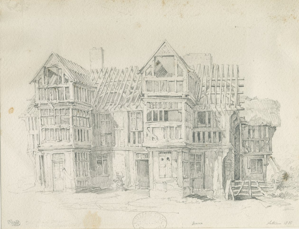 Eccleshall - Biana Hall: rysunek ołówkiem, 1835 autorstwa Thomas Peploe Wood