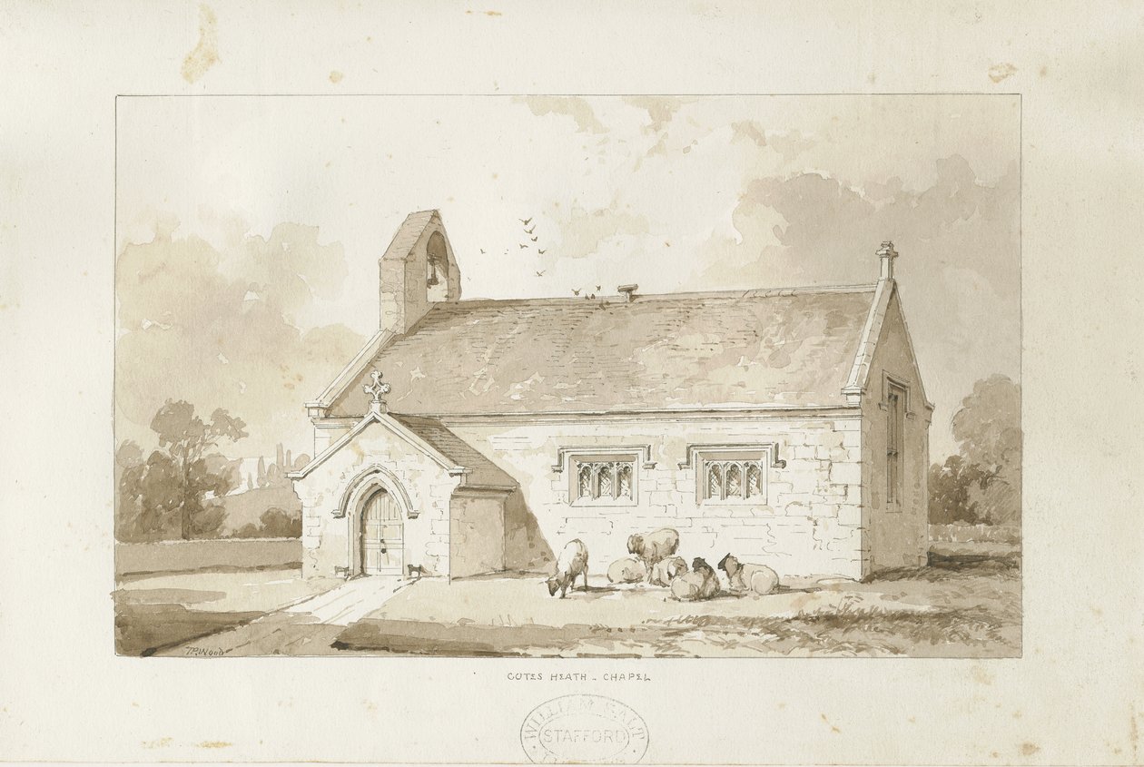 Eccleshall - Cotes Heath Chapel: rysunek rozmyty w sepii, bd [1817-1845] autorstwa Thomas Peploe Wood