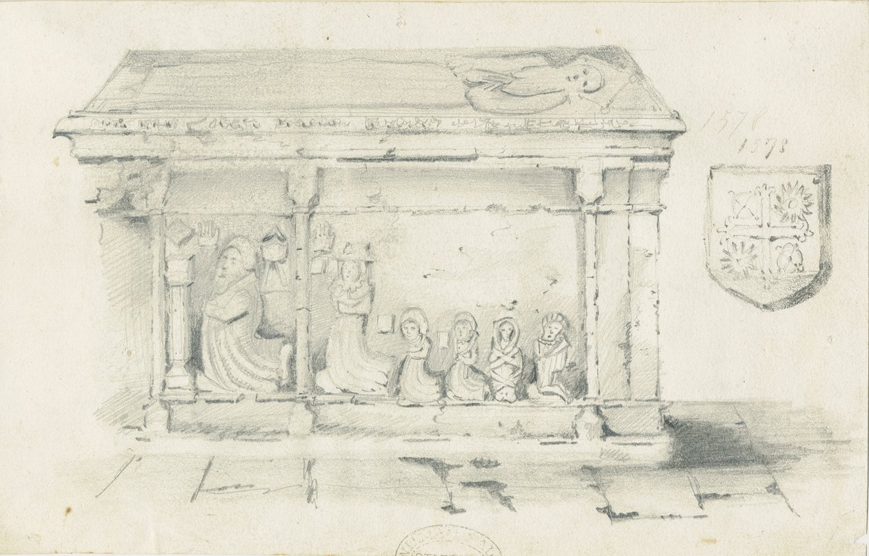 Kościół Eccleshall - grób biskupa Benthama: rysunek ołówkiem, bd [1817-1845] autorstwa Thomas Peploe Wood