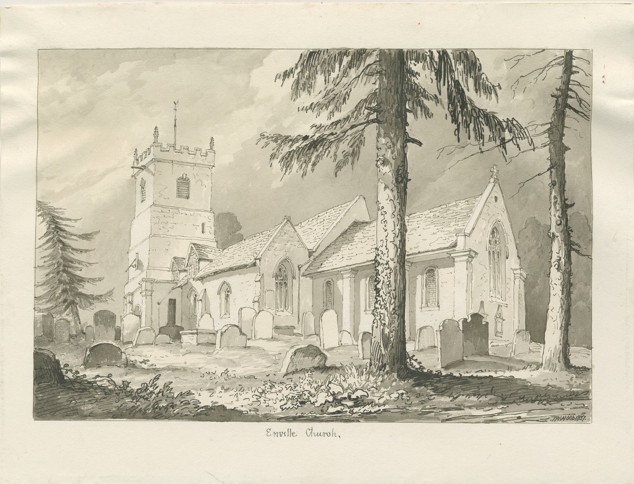 Kościół Enville: rysunek w sepii, 1837 autorstwa Thomas Peploe Wood