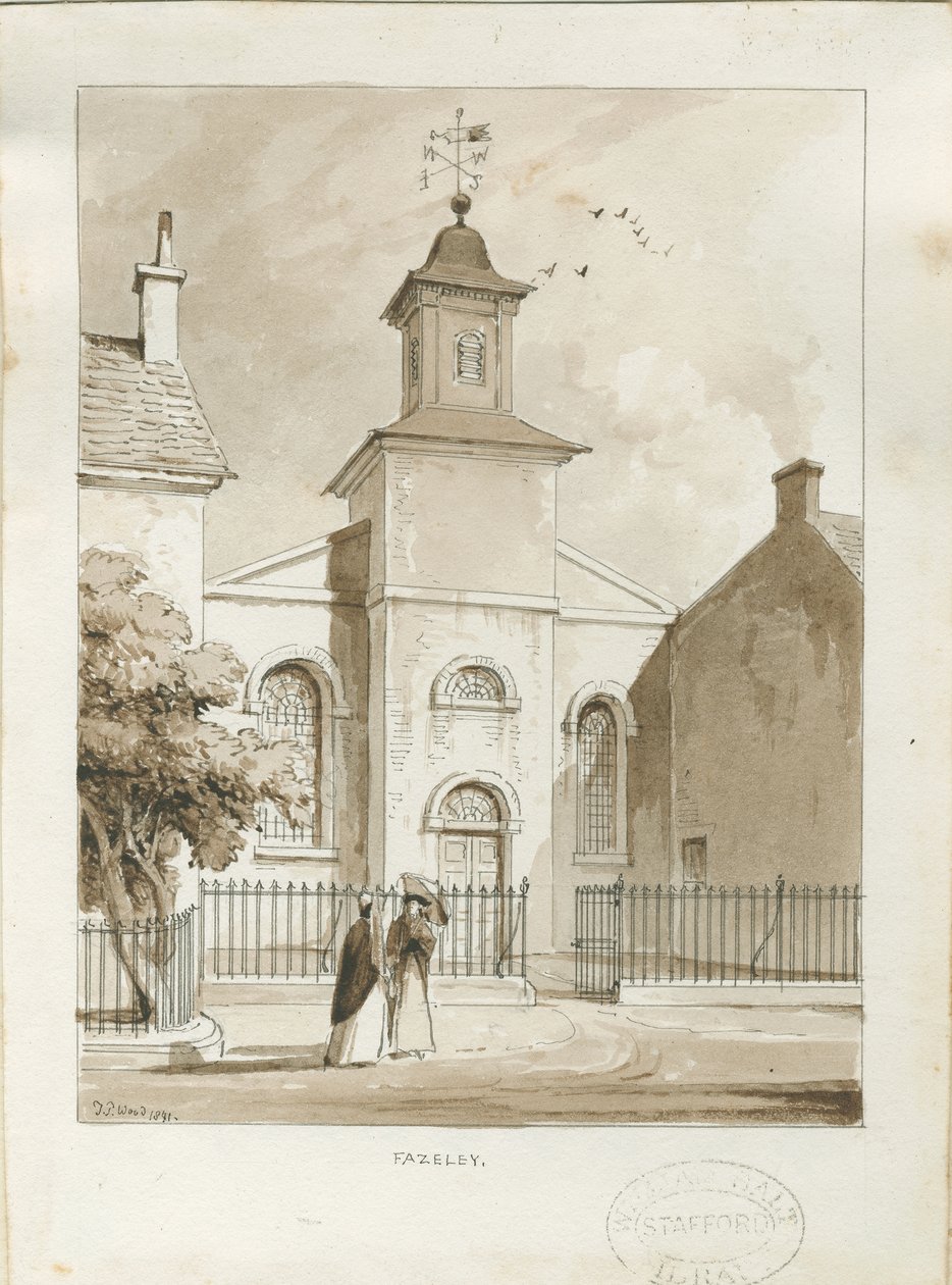 Fazeley Chapel: rysunek długopisem i praniem autorstwa Thomas Peploe Wood