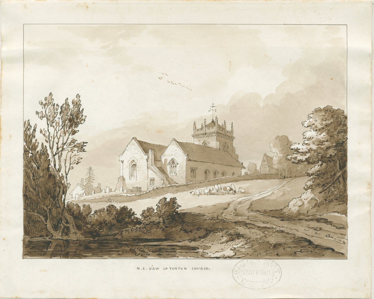 Kościół w Forton: rysunek płukania, nd [?1838] (rysunek) autorstwa Thomas Peploe Wood