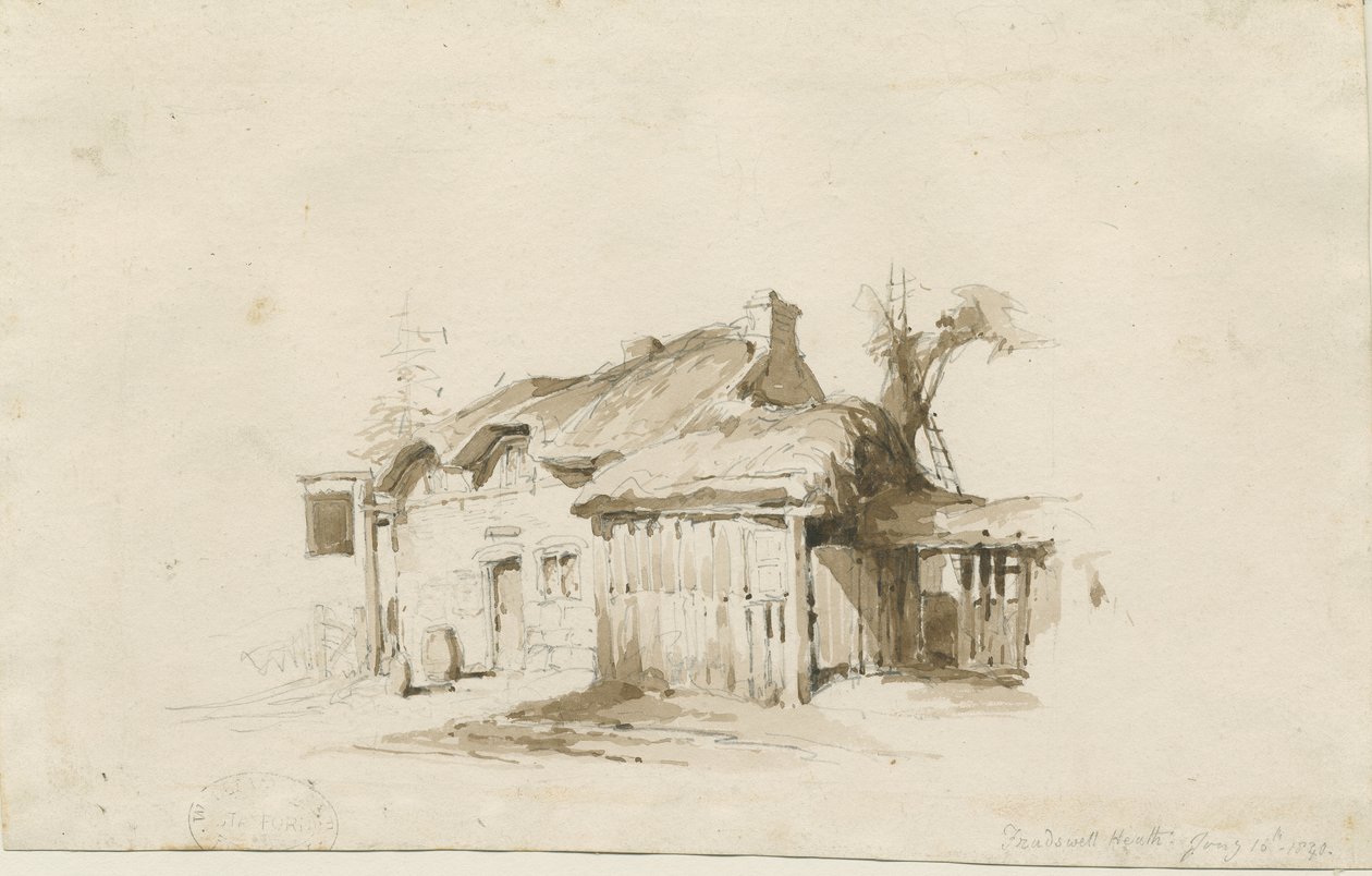 Fradswell - Domek na wrzosowiskach: rysunek ołówkiem i praniem autorstwa Thomas Peploe Wood