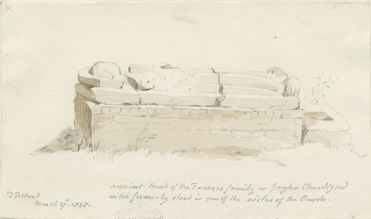 Kościół w Gayton: rysunek ołówkiem i rozmyciem, 27 marca 1838 (rysunek) autorstwa Thomas Peploe Wood