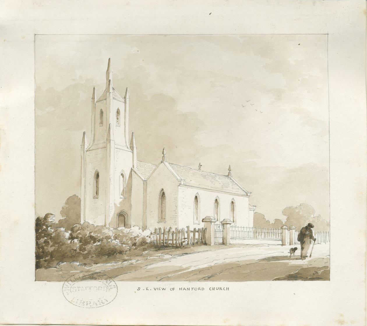 Hanford Church: rysunek ołówkiem i rozmyciem, bd [?1838] (rysunek) autorstwa Thomas Peploe Wood