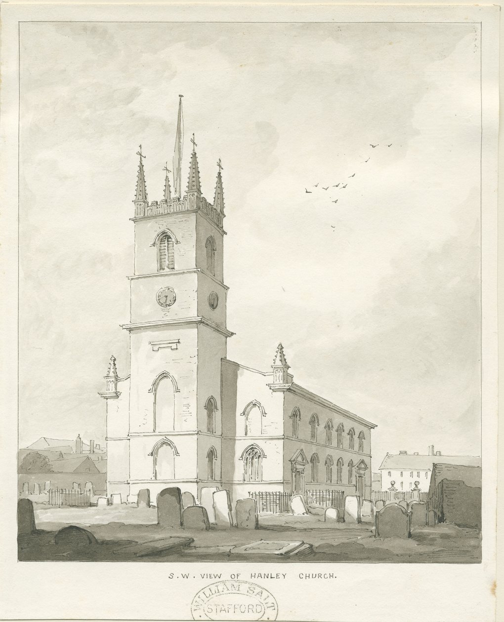 Hanley Church: rysunek w sepii, bd [?1838] (rysunek) autorstwa Thomas Peploe Wood