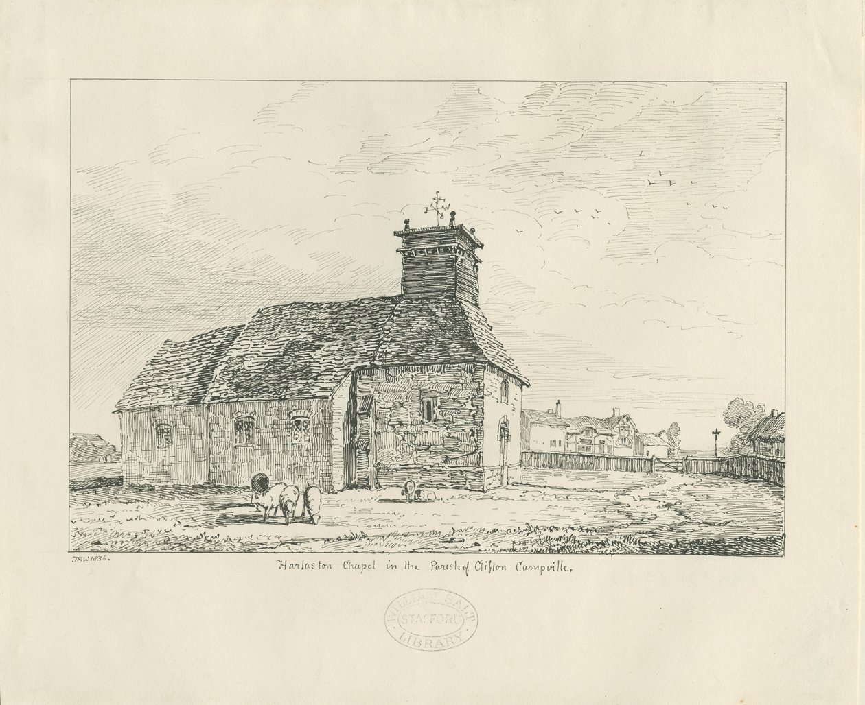 Kaplica Harlaston: rysunek piórem autorstwa Thomas Peploe Wood