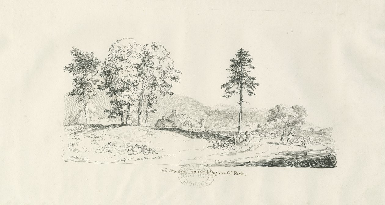 Haywood Park - Old Manor House: rysunek piórkiem i tuszem autorstwa Thomas Peploe Wood
